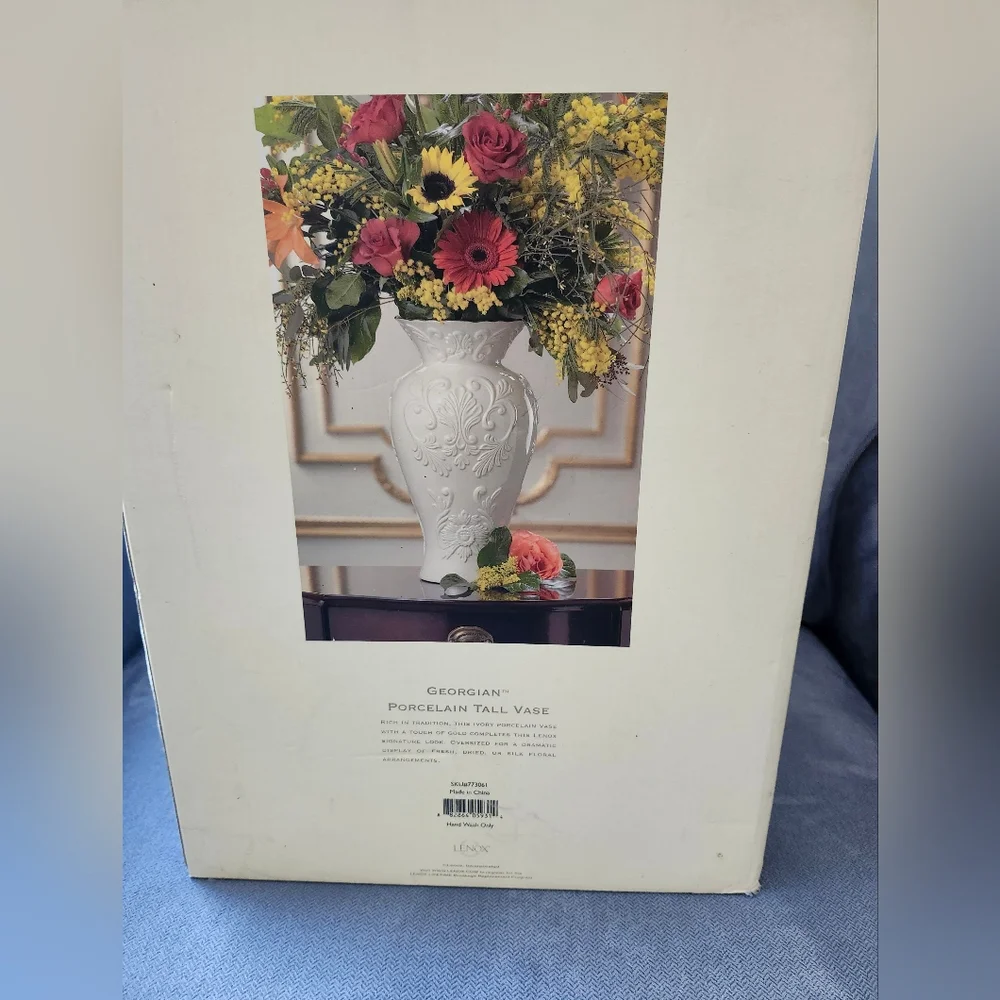 Lenox Elegant Cream Vase with Floral Design - Picture 3 of 5